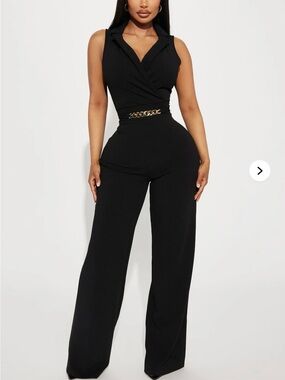 Fashion Nova Sleeveless Black Surplice Jumpsuit with Chain Waist